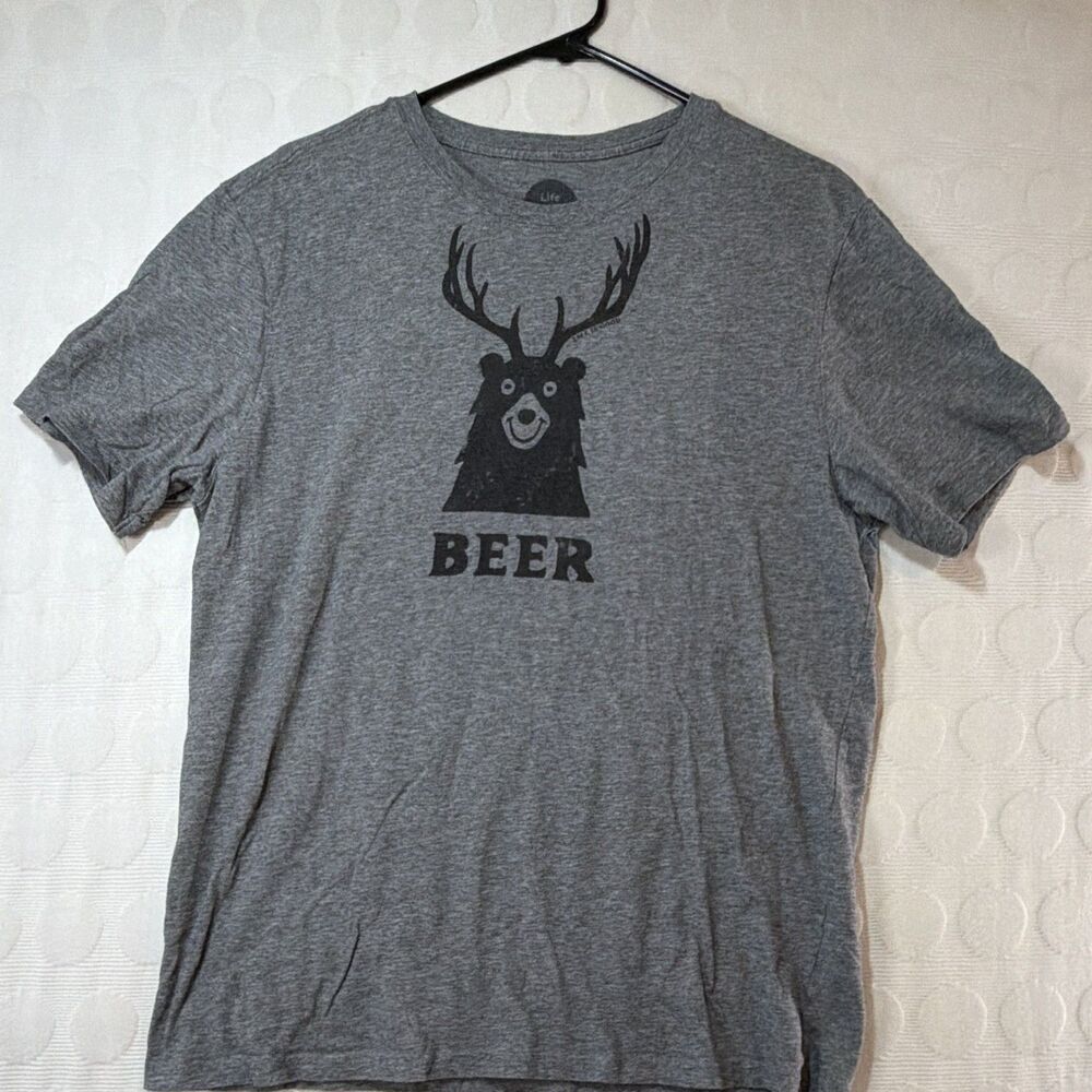 Life Is Good Beer Bear T-Shirt Men’s Medium Gray Short Sleeve Graphic Tee